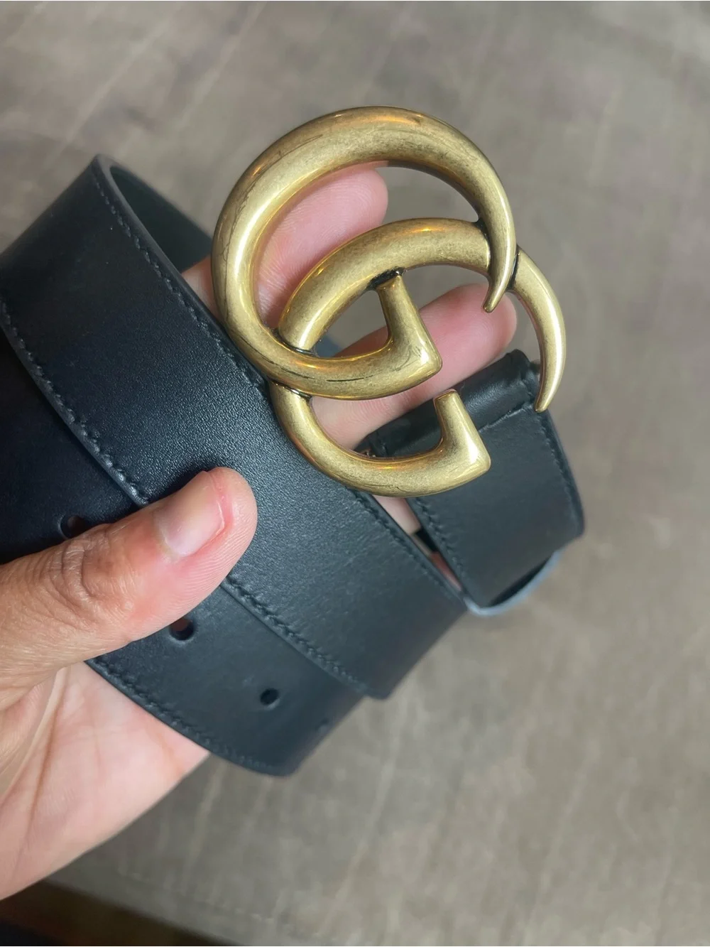 Gucci Black Leather Belt with Gold Interlocking G Buckle